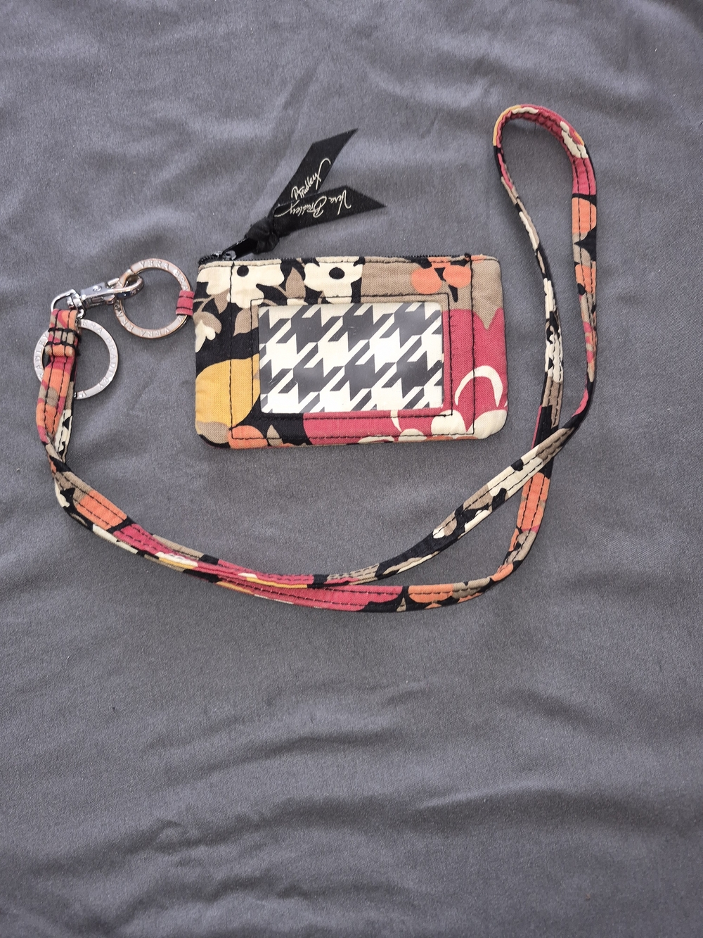 Vera Bradley Floral Wristlet Card Holder in Coral, Yellow, Black & Cream